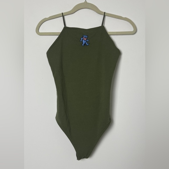 American Eagle Olive Green Grateful Dead Graphic Retro Bodysuit Top Size Medium - Picture 3 of 12